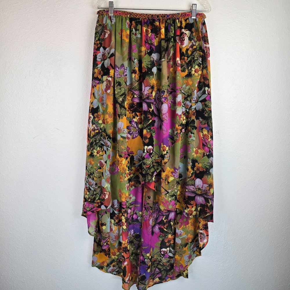 GB Windsor Maxi Skirt Women Large Multicolor Lined Floral Print Asymmetrical Hem